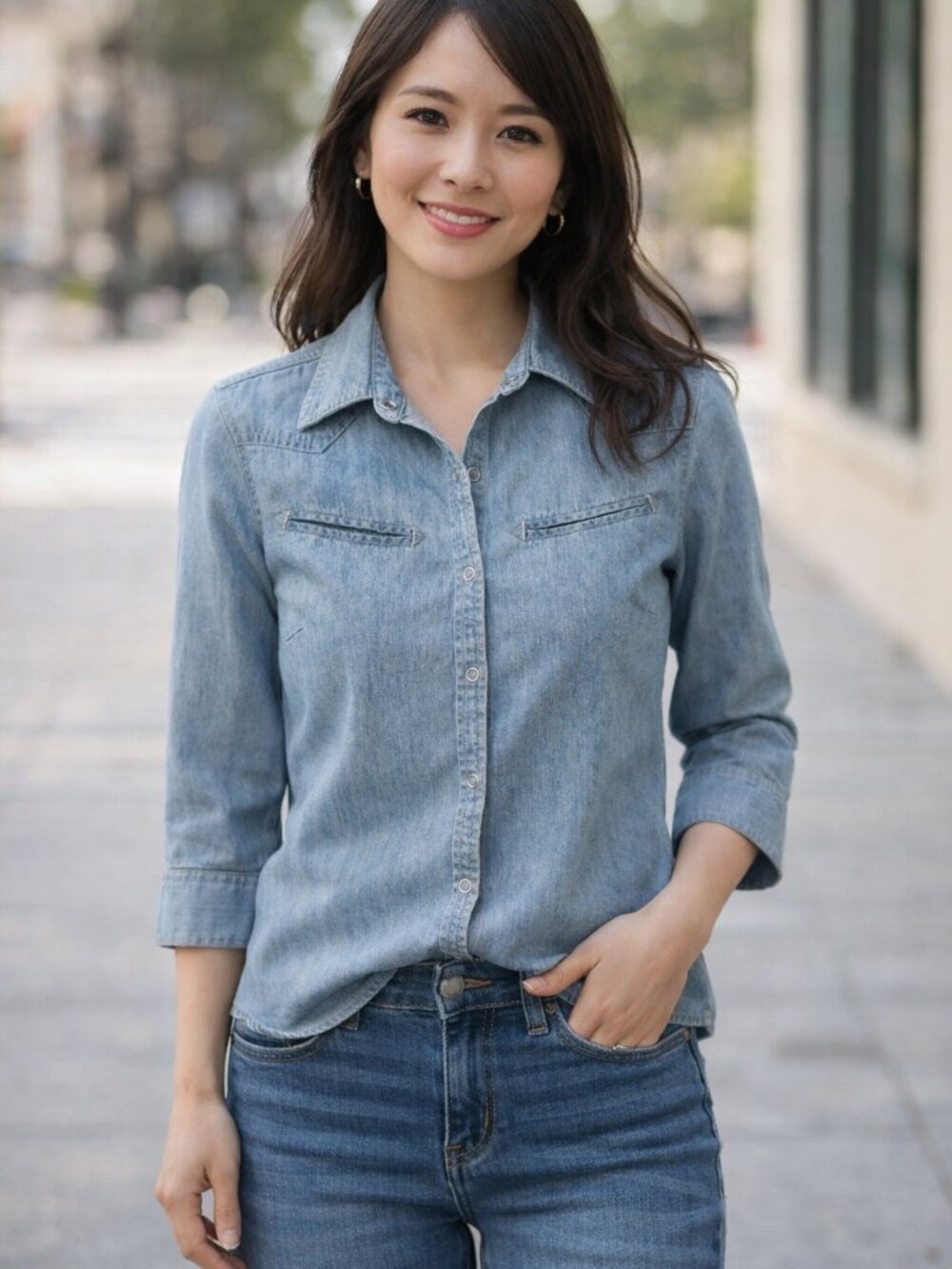 Vintage Gloria Vanderbilt Light-Wash Denim Button-Down Shirt, Size PS